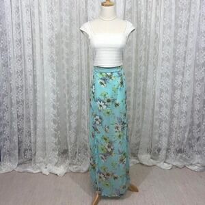 Fun & Flirt Y2K Turquoise Sheer Floral Maxi Skirt Size XL Fairycore‎ Whimsical